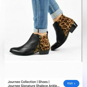 Journee Collection Signature Black and Animal Print Bootie Size 5.5